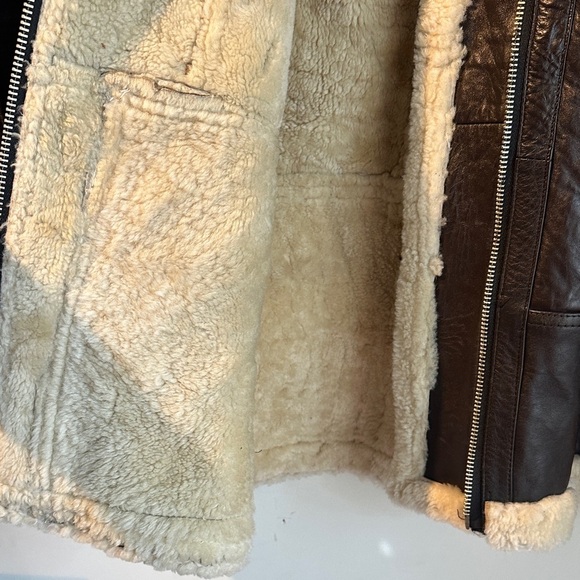 Vintage Men's Brown Leather Pilot Bomber Jacket with Shearling Lining - Picture 6 of 7